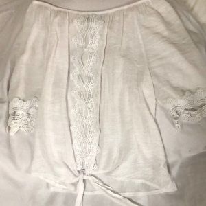Est 1946, xL, white, flouncy semi sheer, lace detail & tie waist